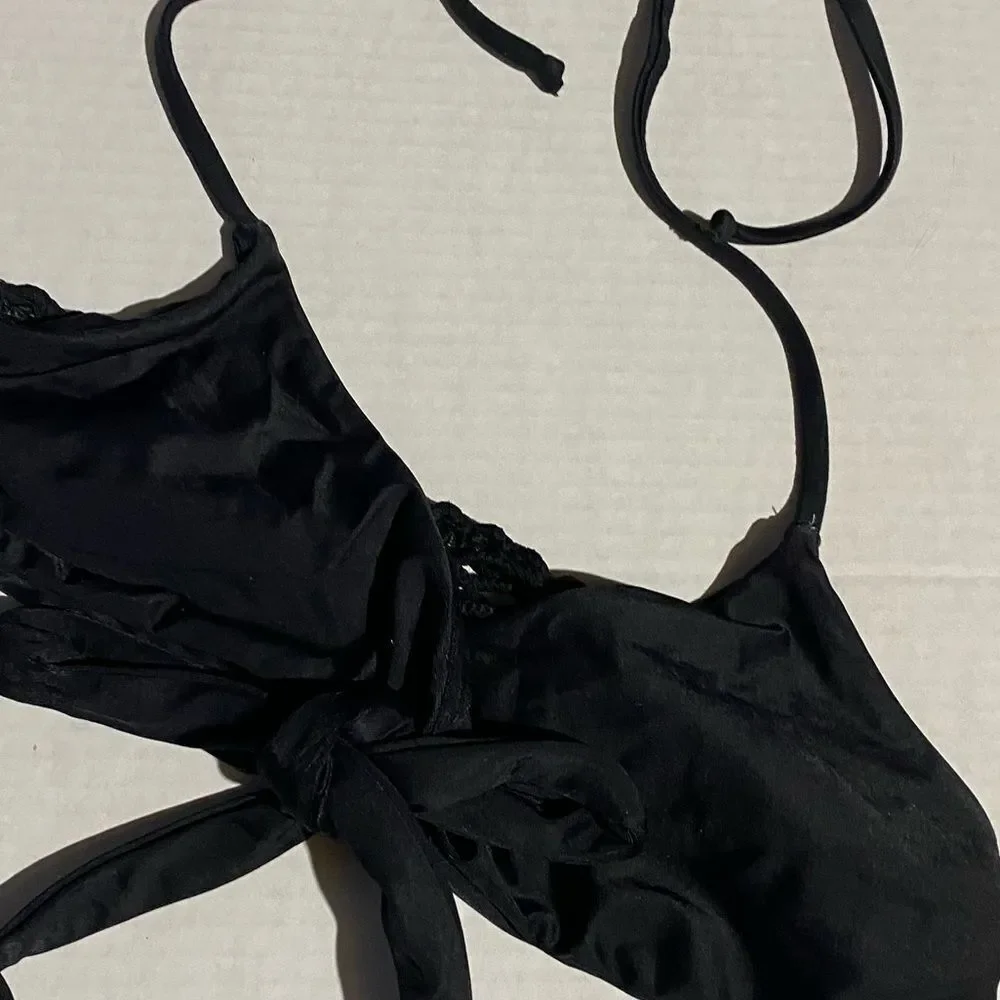 Frankie's Bikinis Crochet‎ Wrap-Around Black Bikini Top